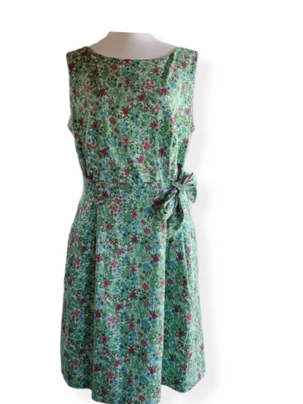 Anne Klein Green Floral  Tie-Waist Mini Dress milkmaid,    Cottage core Prairie
